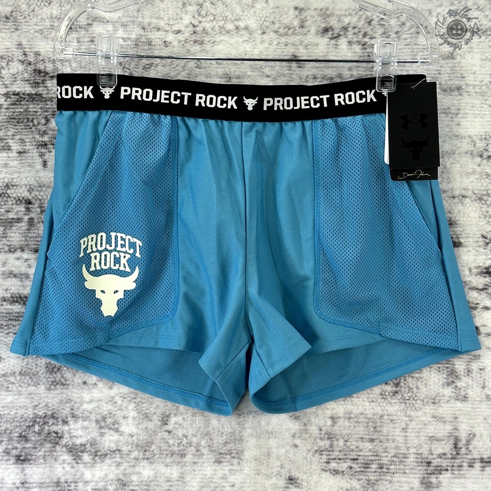 NWT Under Armour Project Rock Girls Play Up Shorts Glacier Blue Size‎ XL